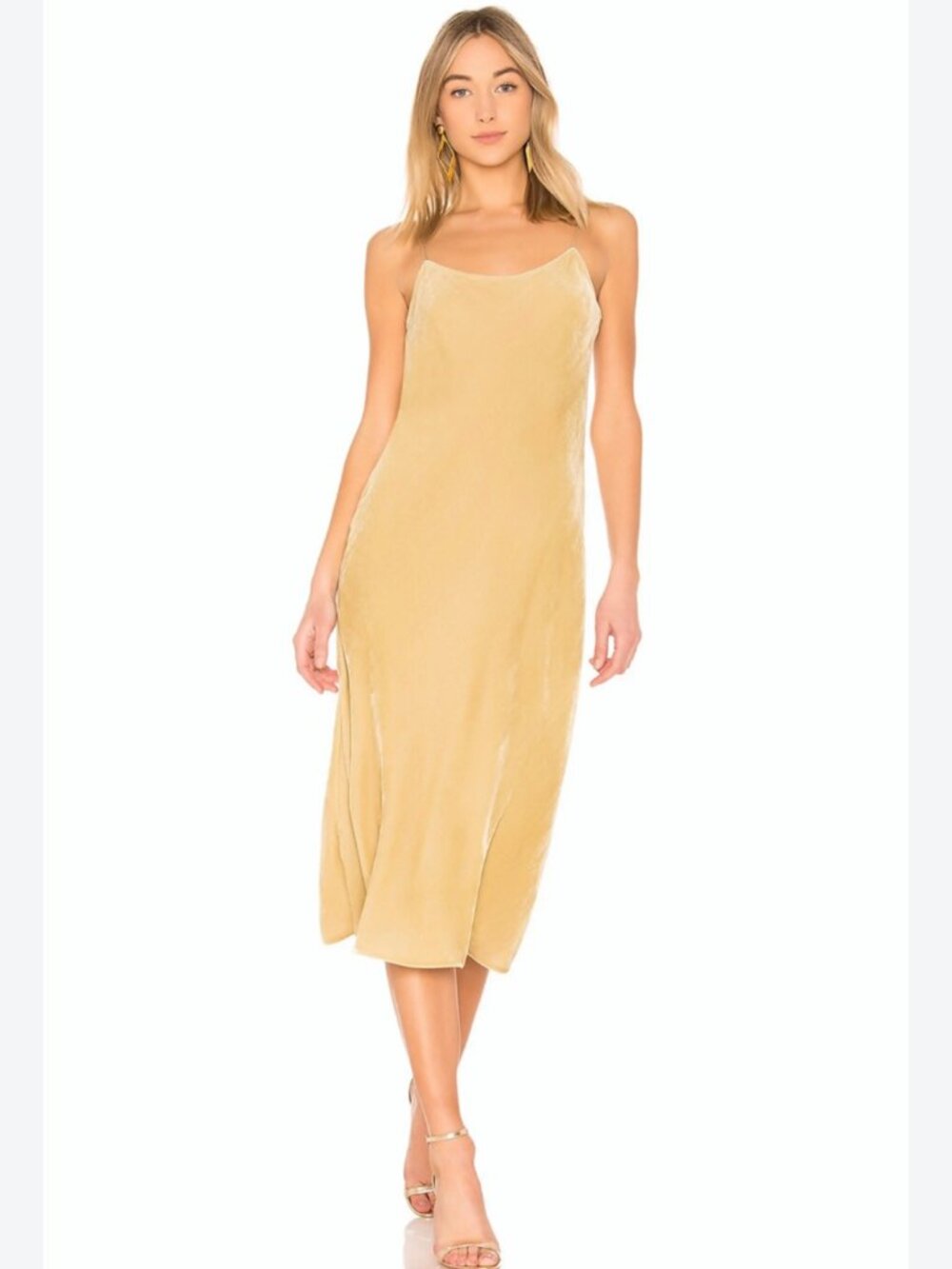 VINCE Velvet Midi Slipdress In Dill Champagne Beige Size L